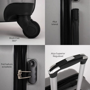 Kit mala de viagem ABS pequena 10kg, média e grande 4 rodas 360º Londres Swiss Move