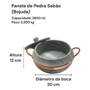 Conjunto de Panelas em Pedra Sabão Tampa de Vidro - 1,5; 3; 3,6 lts