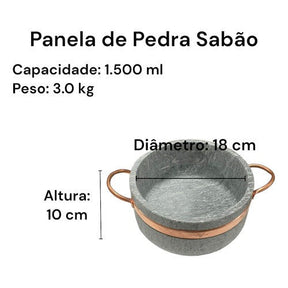 Jogo de Panelas de Pedra Sabão Tampa de Vidro 1,5 , 2, 3 e 4 Litros com Pegador Exclusivo