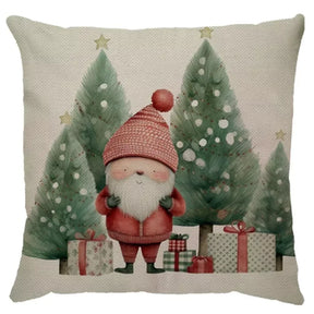 Capa de Almofada Natalina Decoração de Natal Festa Enfeite Papai Noel Renas Boneco de Neve Linho Estampado 43x43cm