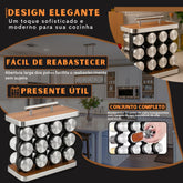 Kit 12 Potes Porta Tempero Condimento Vidro Madeira E Aço Inox