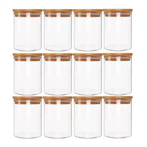 Kit De 12 Potes Herméticos Vidro Tampa Bambu 110ml