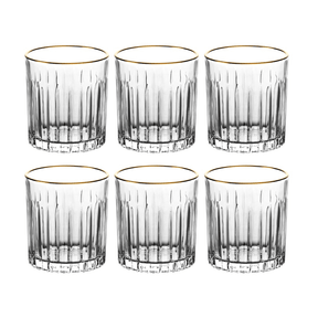 Jogo 6 Copos Baixos Whisky Soho Cristal Ecológico com Borda Dourada 310ml