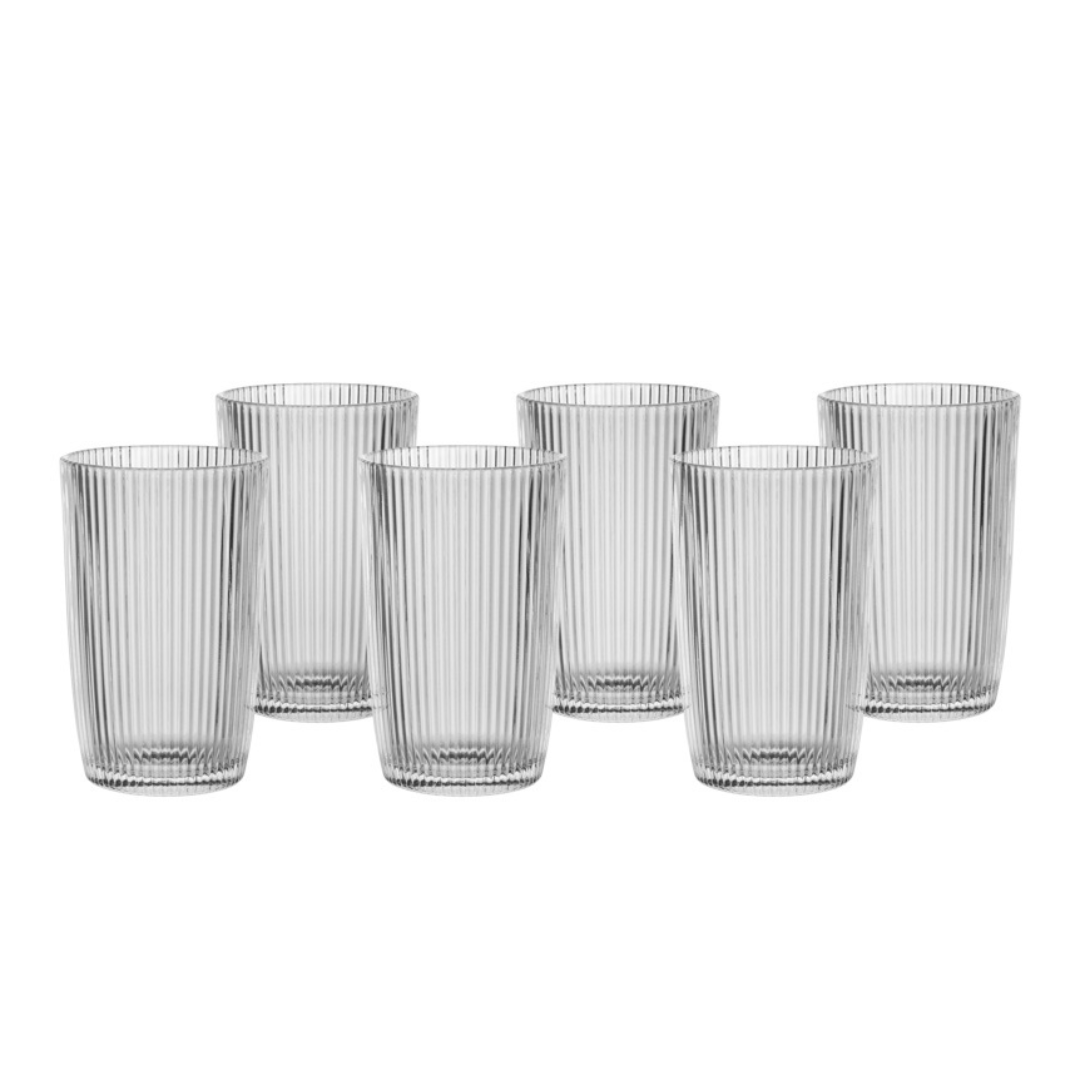 Jogo 6 Copos de Vidro Alto Long Drink Graffiato Transparente 370ml